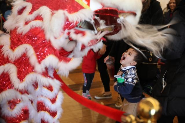 Ein Junge beobachtet einen Löwentanz während der Mondneujahrsfeier 2019 im John F. Kennedy Center for the Performing Arts in Washington D.C. am 9. Februar 2019. [Foto von Zhao Huanxin/chinadaily.com.cn]