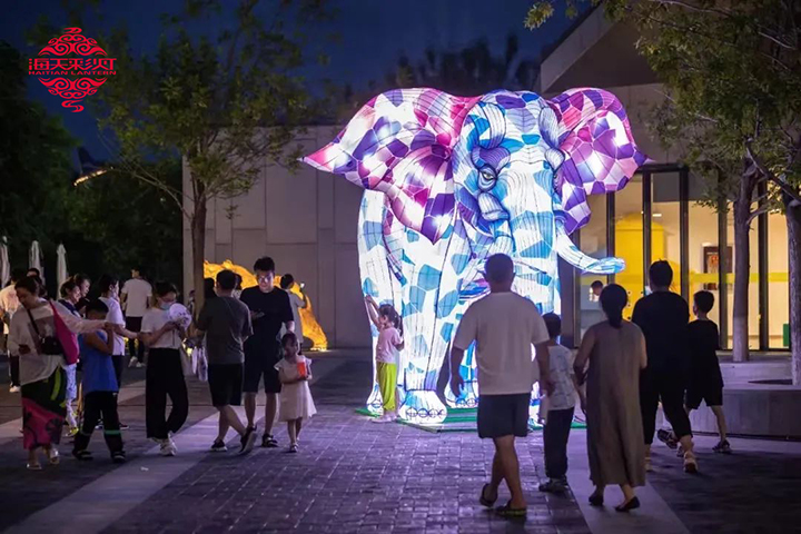 Spectacle de lumière nocturne merveilleux du parc à thème de Tangshan